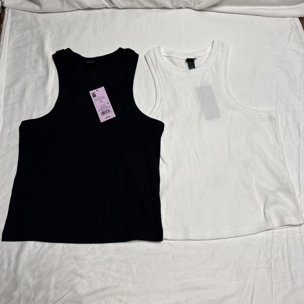 Set Of 2 Wild Fable NWT Women's 1 Black & 1 White Ribbed Soft Racerback Tank Top